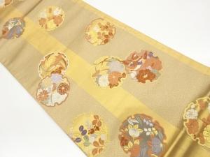 雪輪に草花・鳥模様織出し袋帯